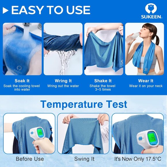 Sukeen [4 Pack] Cooling Towel (40"x12"),Ice Towel,Soft Breathable Chilly Towel,M - Picture 3 of 7